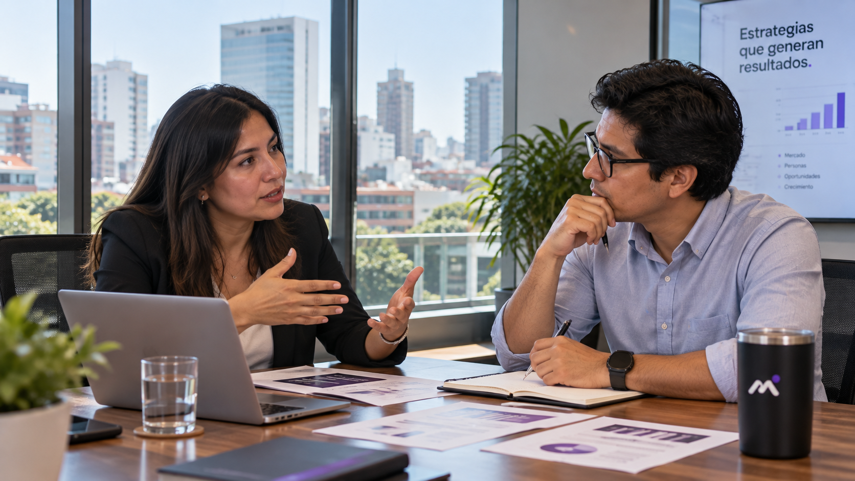 Empresaria peruana conversando con un consultor